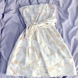 Express Tan and White Strapless Dress